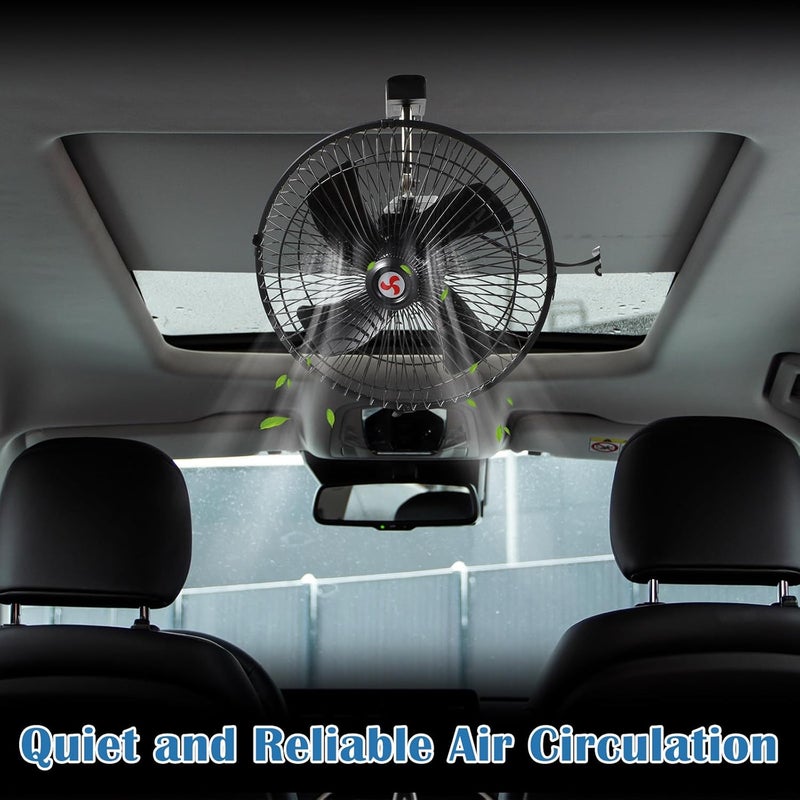 Tujoe 2 Pcs Portable Car Fan with Car Cigarette Lighter Electric Cooling 12 Volt Oscillating Fan 12 Volt Fan Automobile Vehicle 360 Degree Swivel Fan with Clip for Car Truck Supplies, Black (10 Inch) - Image 5